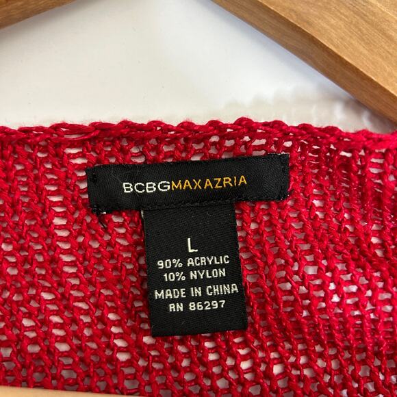 Vintage BCBGMAXAZRIA Sweater Size L Red with Wooden Beads Y2K Boho Twee - Picture 6 of 7